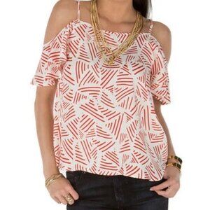 Collective Concepts Cold Shoulder Flowy Print White Red Size S Strappy Bohomian